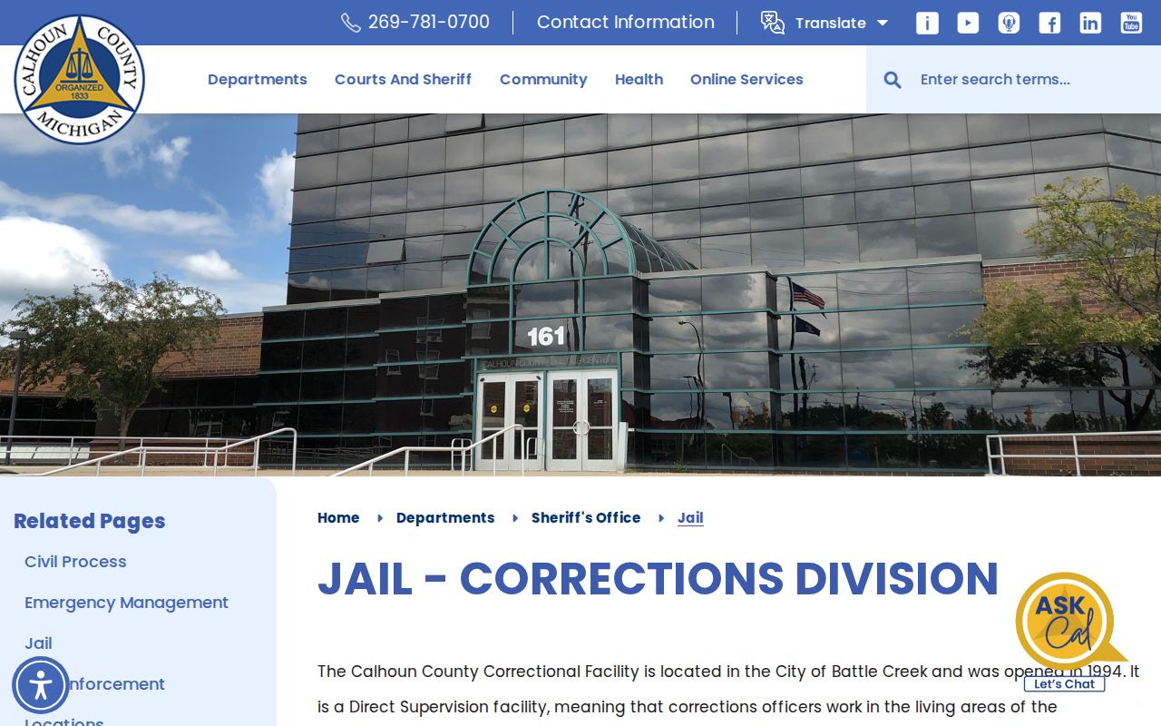 Official Calhoun County jail and Corrections Division page