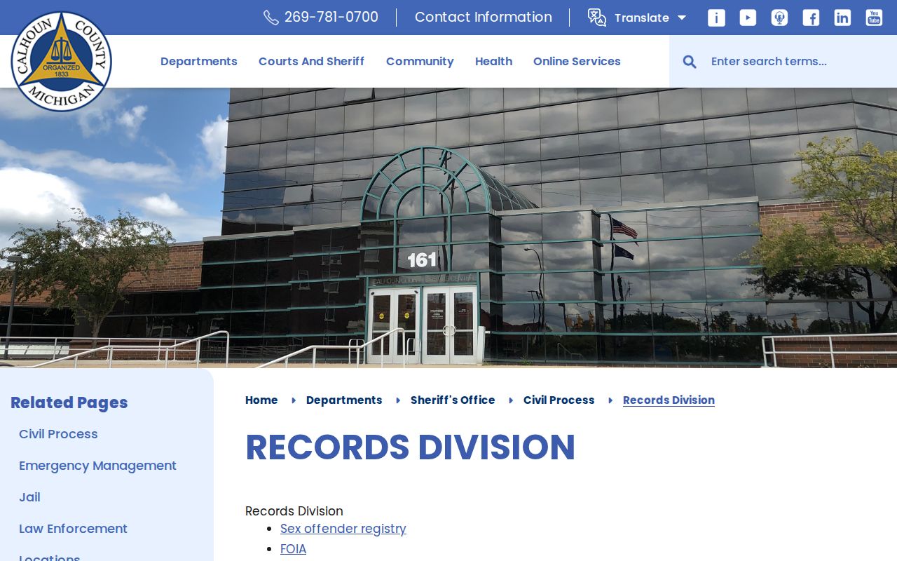 Calhoun County arrest records request information