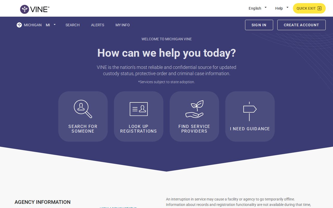 VINELink Michigan custody search interface