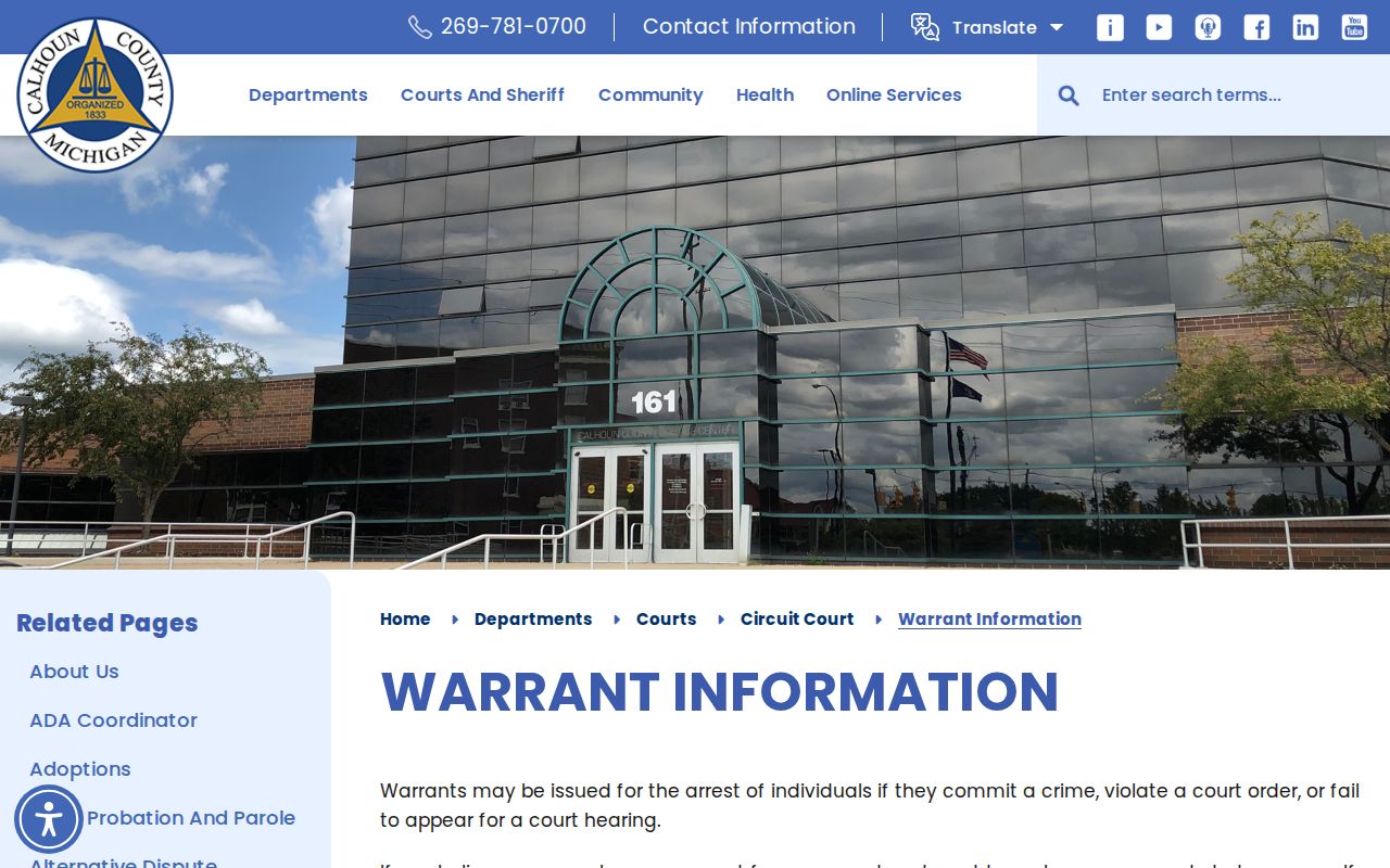 Calhoun County arrest warrant court information