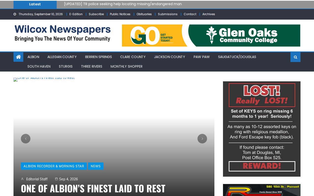 Wilcox Newspapers site carrying Albion-area local reporting