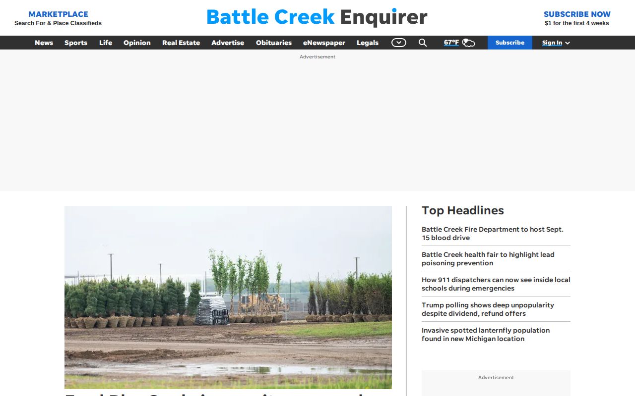 Battle Creek Enquirer county news landing page